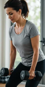 Woman exercising with with dumbbells in hands